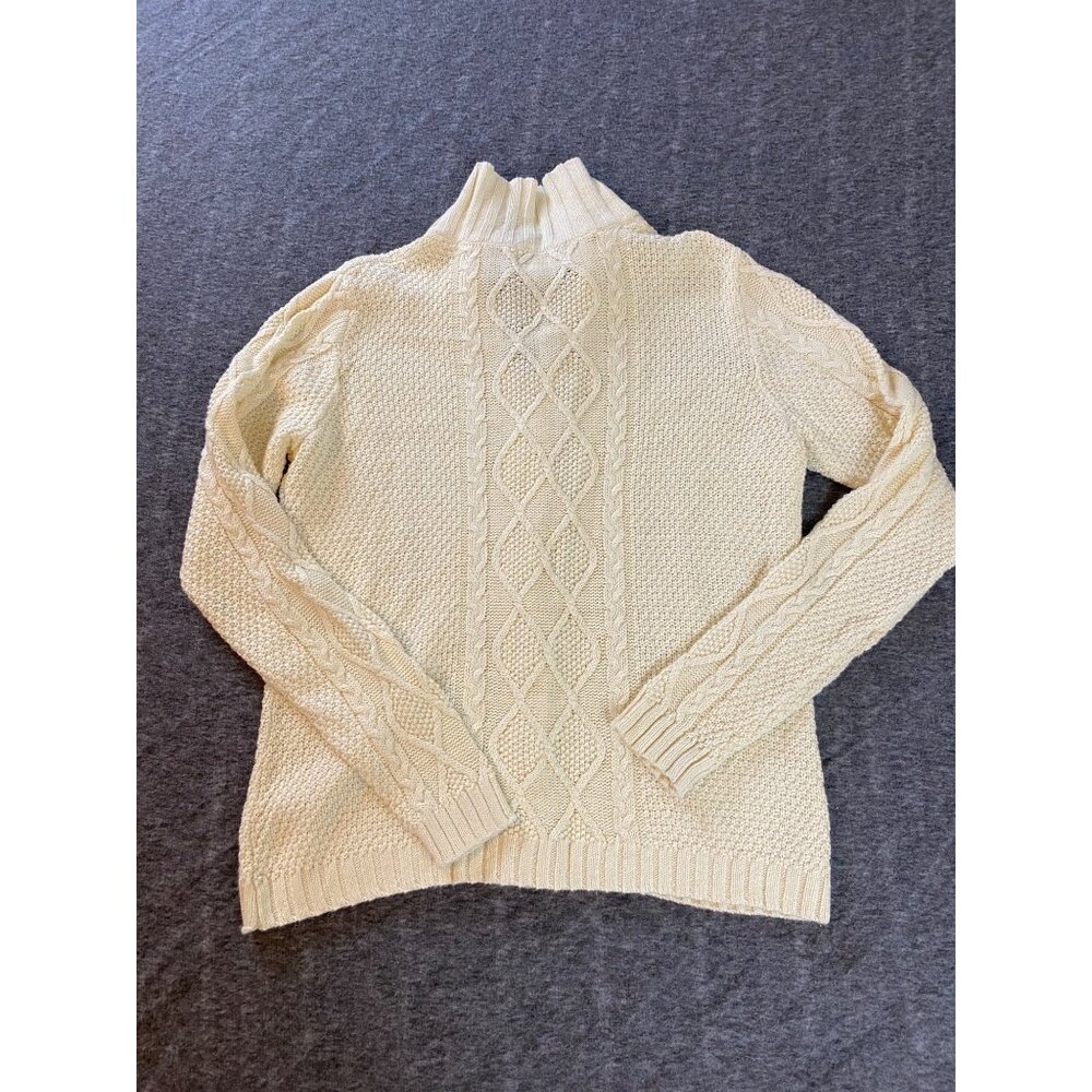 Chadwicks Cream Full Zip Cable Knit Sweater Large Womens Cardigan Ivory Stretch - Picture 5 of 5
